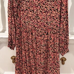H&M Pink and Black Floral Long Sleeve Dress